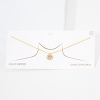 Gold Dipped CZ Round Pendant Necklace