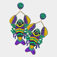 Felt Back Mardi Gras Sequin Seed Beaded Lobster Dangle Earrings