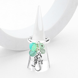 Sea Glass Metal Mermaid Dangle Stretch Ring