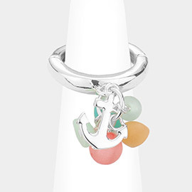 Sea Glass Metal Anchor Dangle Stretch Ring