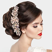 Stone Embellished Leaf Cluster Hair Comb