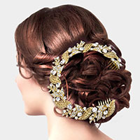 Stone Embellished Leaf Cluster Hair Comb