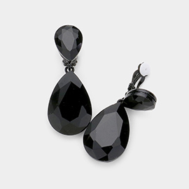 Glass Crystal Double Teardrop Clip on Evening Earrings