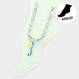 Enamel Seahorse Charm Round Stone Anklet