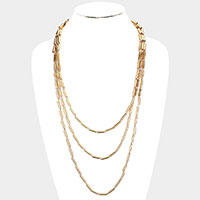 Metal Cylinder Triple Layered Bib Necklace