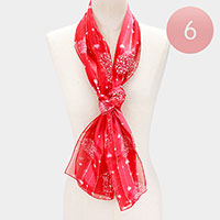 6PCS - Silk Feel Satin Heart Bouquet Pattern Printed Scarf