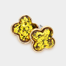 Glittered Quatrefoil Stud Earrings