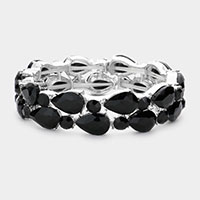 Teardrop Round Stone Cluster Stretch Evening Bracelet