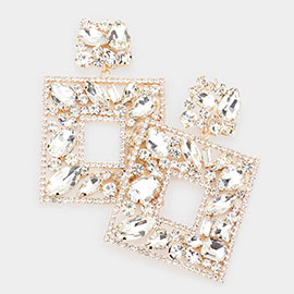 Multi Stone Embellished Square Dangle Evening Earrings