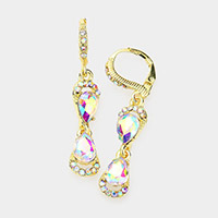 Double Teardrop Stone Link Dangle Lever Back Evening Earrings