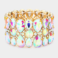 Pear Crystal Floral Rhinestone Stretch Evening Bracelet