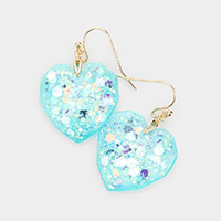 Glittered Heart Dangle Earrings