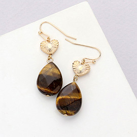 Metal Heart Teardrop Natural Stone Link Dangle Earrings