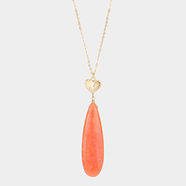 Metal Heart Teardrop Natural Stone Link Pendant Long Necklace