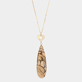 Metal Heart Teardrop Natural Stone Link Pendant Long Necklace