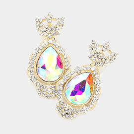 Teardrop Accented Rhinestone Embellished Evening Dangle Earrings