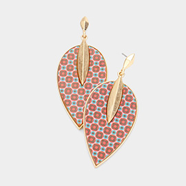 Patterned Wood Petal Dangle Earrings