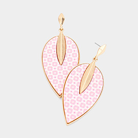 Patterned Wood Petal Dangle Earrings