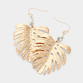 Semi Precious Metal Tropical Leaf Link Dangle Earrings