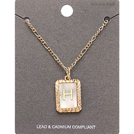 -H- Monogram Genuine Shell Rectangle Pendant Necklace