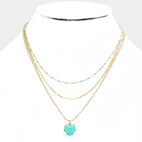 Heart Pendant Triple Layered Necklace