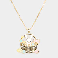 Enamel Easter Bunny Egg Basket Pendant Necklace