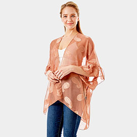 Paisley Patterned Sheer Ruffle Sleeves Cover Up Kimono Poncho