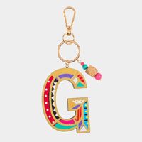 -G- Geometric Patterned Wood Monogram Keychain