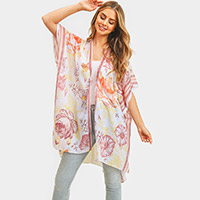 Multi Flower Patterned Cover Up Kimono Poncho