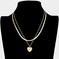 Metal Heart Pendant Double Layered Necklace