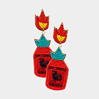 Felt Back Seed Beaded Hot Chilli Sauce Dangle Earrings