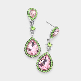 Double Teardrop Stone Accented Dangle Evening Earrings