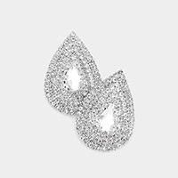 Teardrop Stone Accented Rhinestone Trimmed Evening Earrings