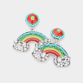 Pearl Seed Bead Embellished Rainbow Dangle Earrings