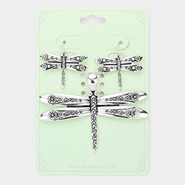 Antique Metal Dragonfly Pendant Set