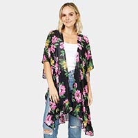 Flower Printed Cover Up Kimono Poncho