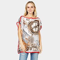 Nautical Printed Satin Poncho