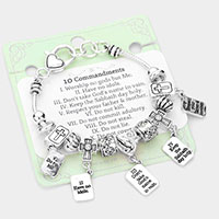 10 Commandments Heart Cross Bible Multi Bead Bracelet