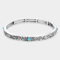 Turquoise Accented Antique Metal Stretch Bracelet