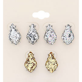 3Pairs - Glittered Petal Stud Earrings