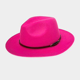 Faux Leather Band Solid Panama Hat