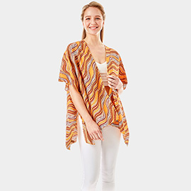 Wavy Printed Lurex Cover Up Poncho Kimono Poncho