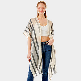 Striped Lurex Cover Up Poncho Kimono Poncho