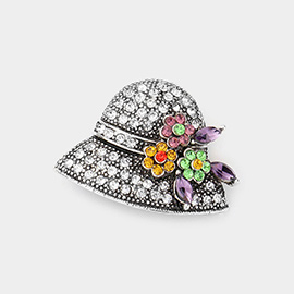 Flower Hat Rhinestone Pin Brooch