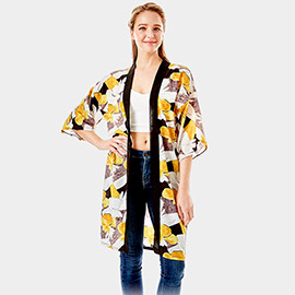 Tropical Printed Half Sleeves Cover Up Kimono Poncho