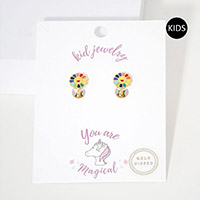 Gold Dipped Enamel Smile Flower Clip on Kids Earrings