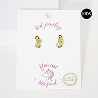 Gold Dipped Enamel Mermaid Clip on Kids Earrings