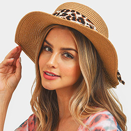 Leopard Band Flat Top Sun Hat