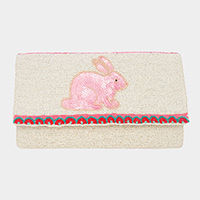 Sequin Easter Bunny Seed Beaded Clutch / Crossbody Bag