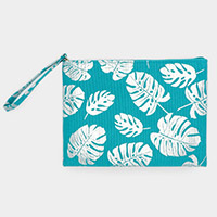 Metallic Tropical Leaf Patterned Pouch Clutch Bag